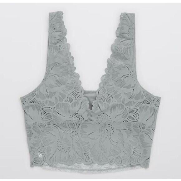NEW Aerie Holiday Gray Best Lace Waffle‎ Longline Bralette Cozy Soft Size M $39 - Picture 5 of 8